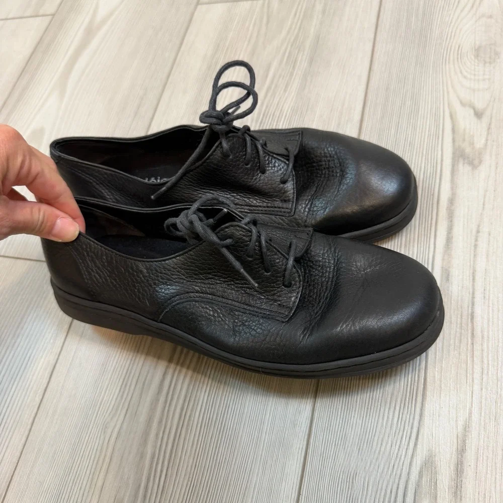 Azaleia Black Leather Lace Up Oxfords Shoes Womens 8 Brazil Comfort Flats